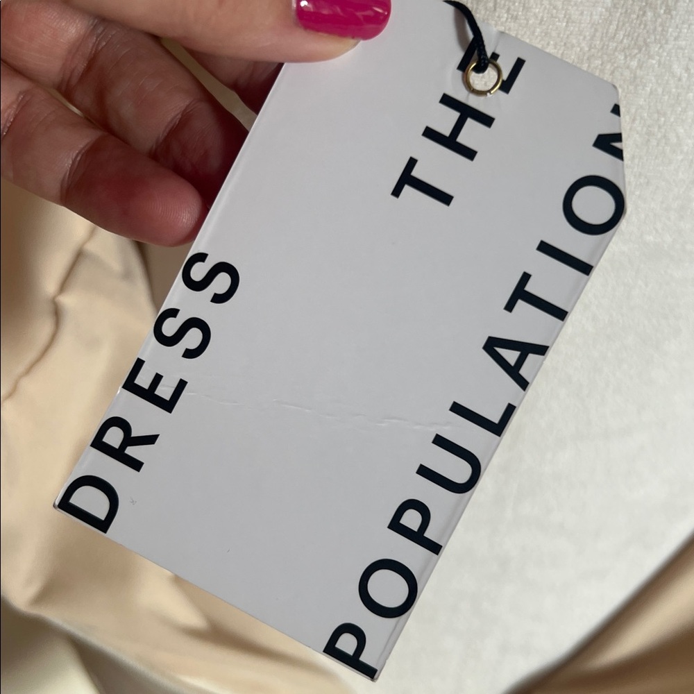 NWT Dress the Population Cream Ruched Bodycon Midi Dress - Size L Flawed Gem - Picture 12 of 15